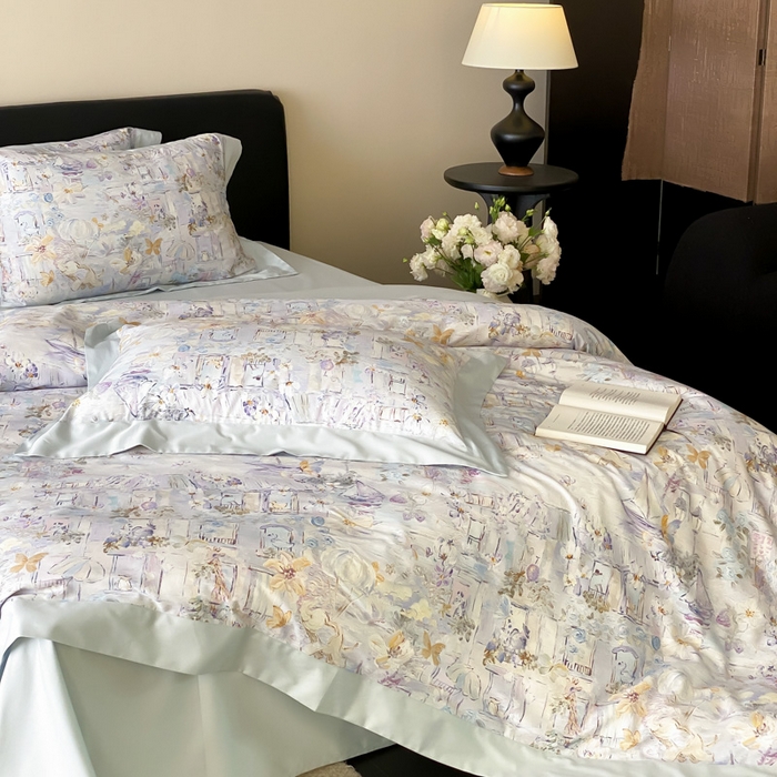 91家纺网 家纺一手货源 找家纺 云栖家居 2025全棉纯棉长绒棉纯棉A类50支数码印花系列四件套-春园 魔幻甜心-蓝