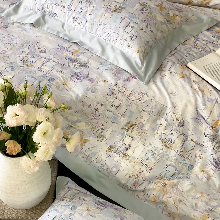 91家纺网 家纺一手货源 找家纺 云栖家居 2025全棉纯棉长绒棉纯棉A类50支数码印花系列四件套-春园 魔幻甜心-蓝