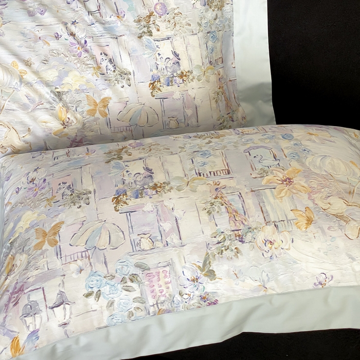 91家纺网 家纺一手货源 找家纺 云栖家居 2025全棉纯棉长绒棉纯棉A类50支数码印花系列四件套-春园 魔幻甜心-蓝