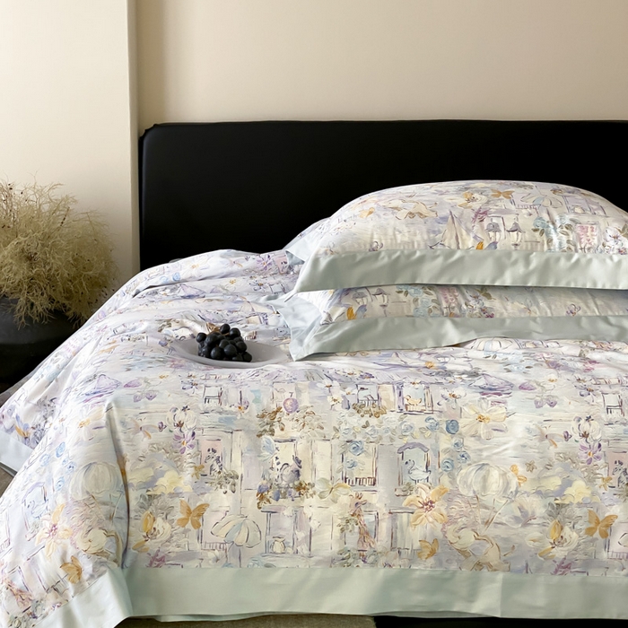 91家纺网 家纺一手货源 找家纺 云栖家居 2025全棉纯棉长绒棉纯棉A类50支数码印花系列四件套-春园 魔幻甜心-蓝