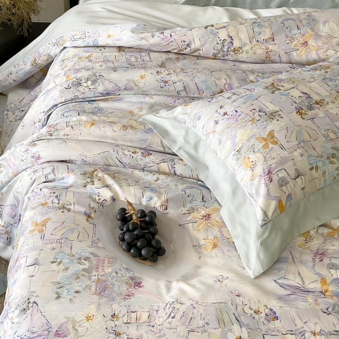 91家纺网 家纺一手货源 找家纺 云栖家居 2025全棉纯棉长绒棉纯棉A类50支数码印花系列四件套-春园 魔幻甜心-蓝