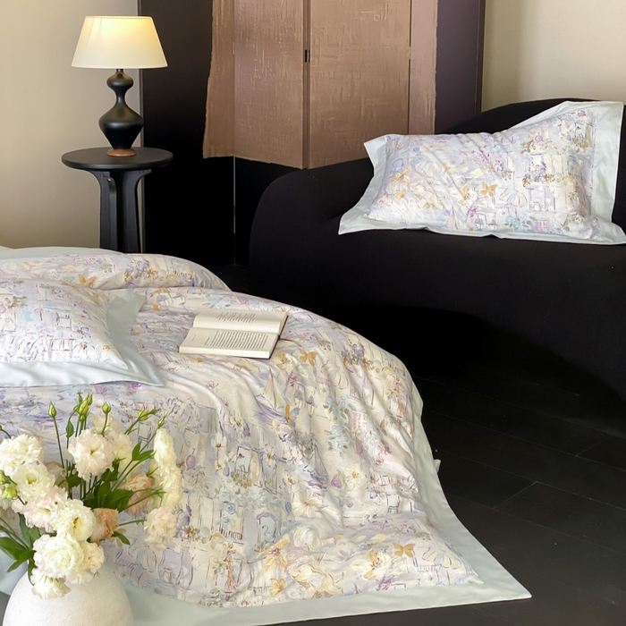 91家纺网 家纺一手货源 找家纺 云栖家居 2025全棉纯棉长绒棉纯棉A类50支数码印花系列四件套-春园 魔幻甜心-蓝