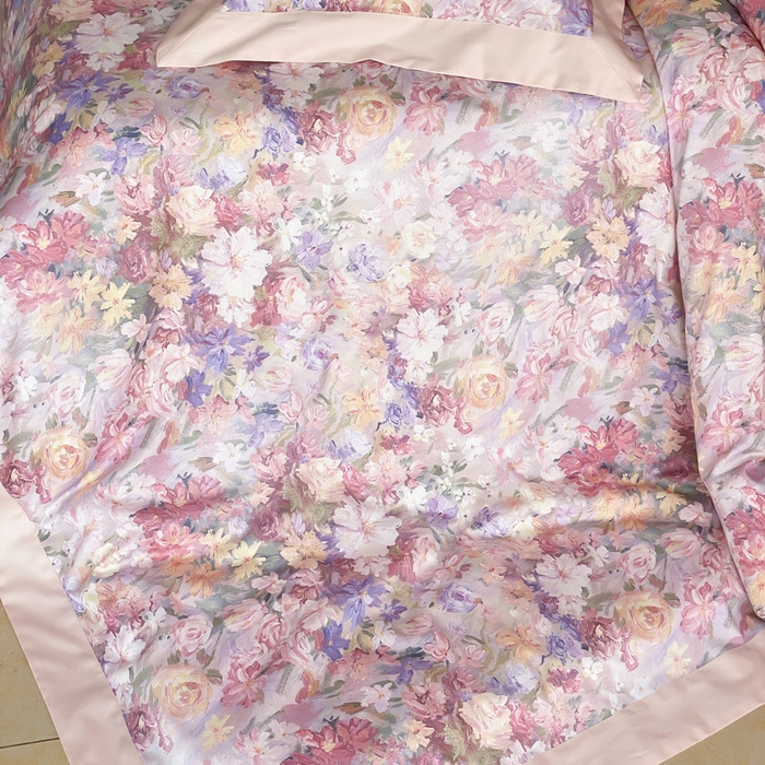 91家纺网 家纺一手货源 找家纺 云栖家居 2025全棉纯棉长绒棉纯棉A类50支数码印花系列四件套-春园 花海-粉