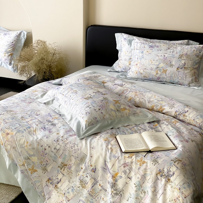 91家纺网 家纺一手货源 找家纺 云栖家居 2025全棉纯棉长绒棉纯棉A类50支数码印花系列四件套-春园 魔幻甜心-蓝