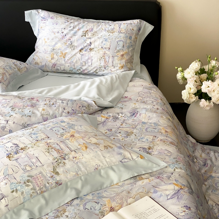 91家纺网 家纺一手货源 找家纺 云栖家居 2025全棉纯棉长绒棉纯棉A类50支数码印花系列四件套-春园 魔幻甜心-蓝