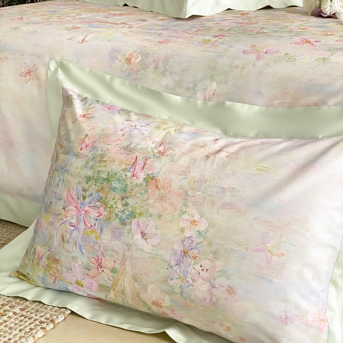 91家纺网 家纺一手货源 找家纺 云栖家居 2025全棉纯棉长绒棉纯棉A类50支数码印花系列四件套-春园 花枝乐园-绿