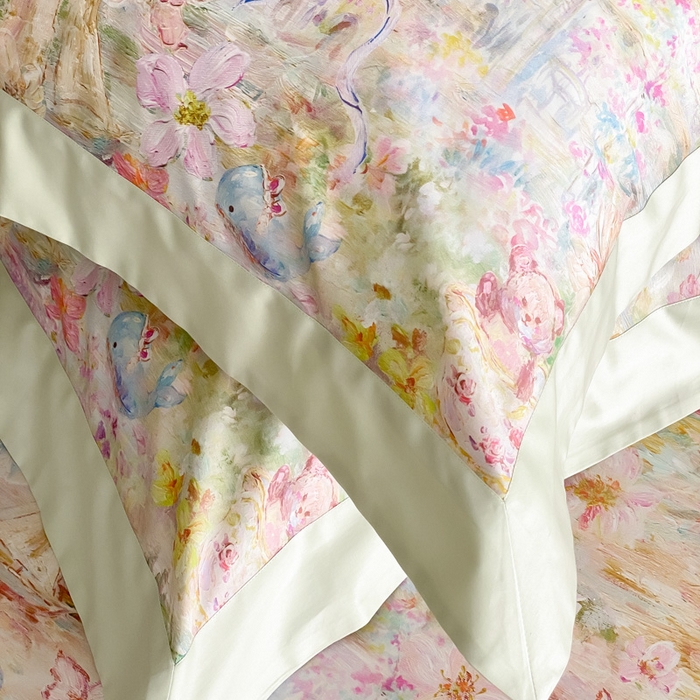 91家纺网 家纺一手货源 找家纺 云栖家居 2025全棉纯棉长绒棉纯棉A类50支数码印花系列四件套-春园 花枝乐园-绿