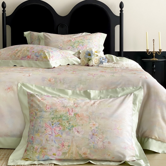 91家纺网 家纺一手货源 找家纺 云栖家居 2025全棉纯棉长绒棉纯棉A类50支数码印花系列四件套-春园 花枝乐园-绿