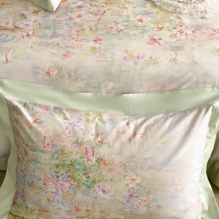 91家纺网 家纺一手货源 找家纺 云栖家居 2025全棉纯棉长绒棉纯棉A类50支数码印花系列四件套-春园 花枝乐园-绿