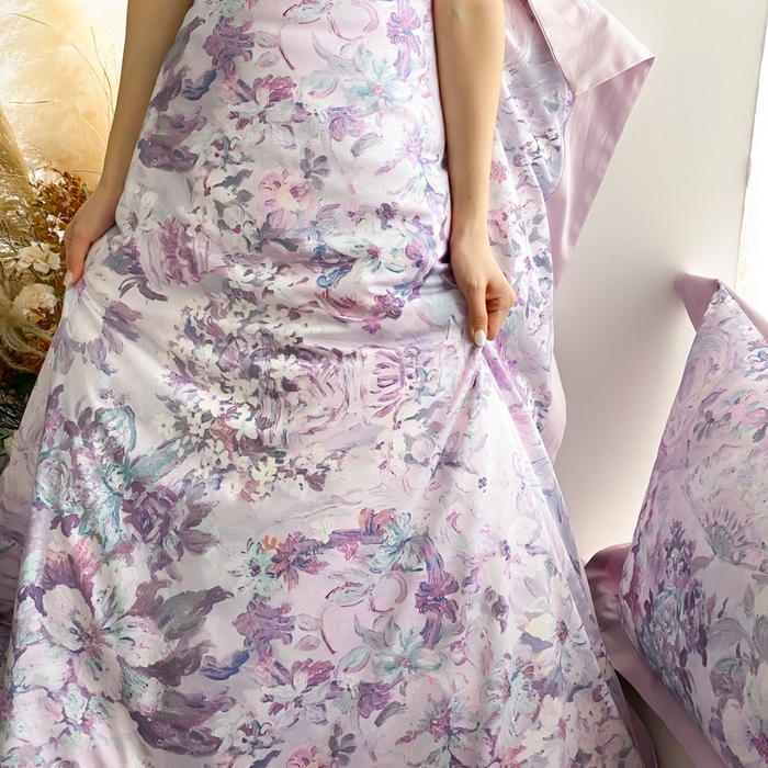 91家纺网 家纺一手货源 找家纺 云栖家居 2025全棉纯棉长绒棉纯棉A类50支数码印花系列四件套-春园 春浔花鉴-紫