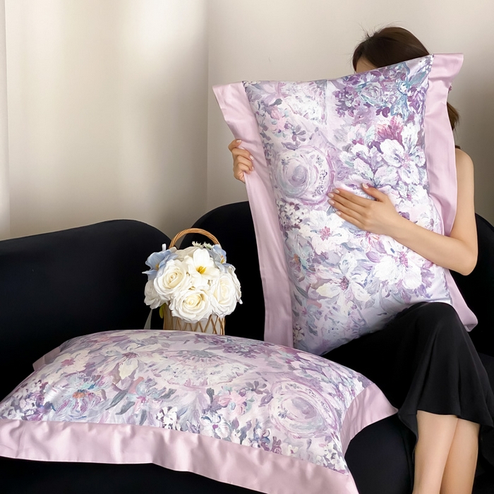 91家纺网 家纺一手货源 找家纺 云栖家居 2025全棉纯棉长绒棉纯棉A类50支数码印花系列四件套-春园 春浔花鉴-紫