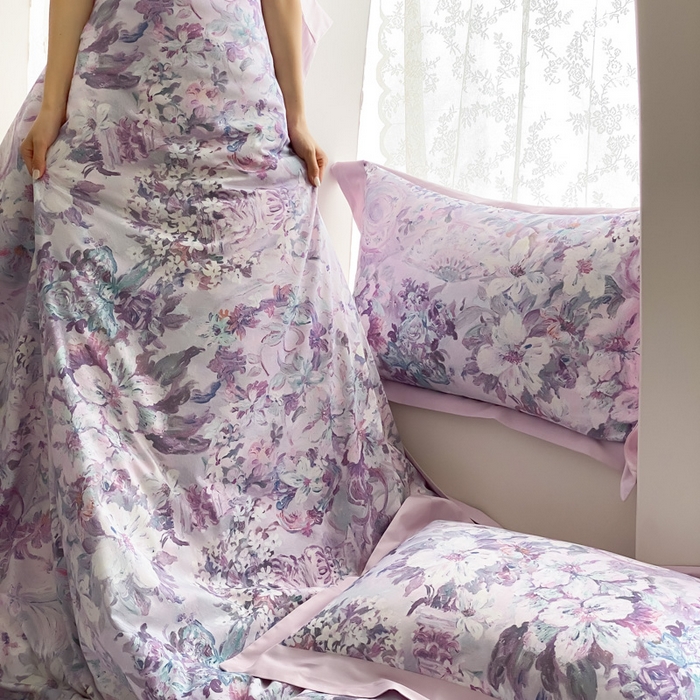 91家纺网 家纺一手货源 找家纺 云栖家居 2025全棉纯棉长绒棉纯棉A类50支数码印花系列四件套-春园 春浔花鉴-紫
