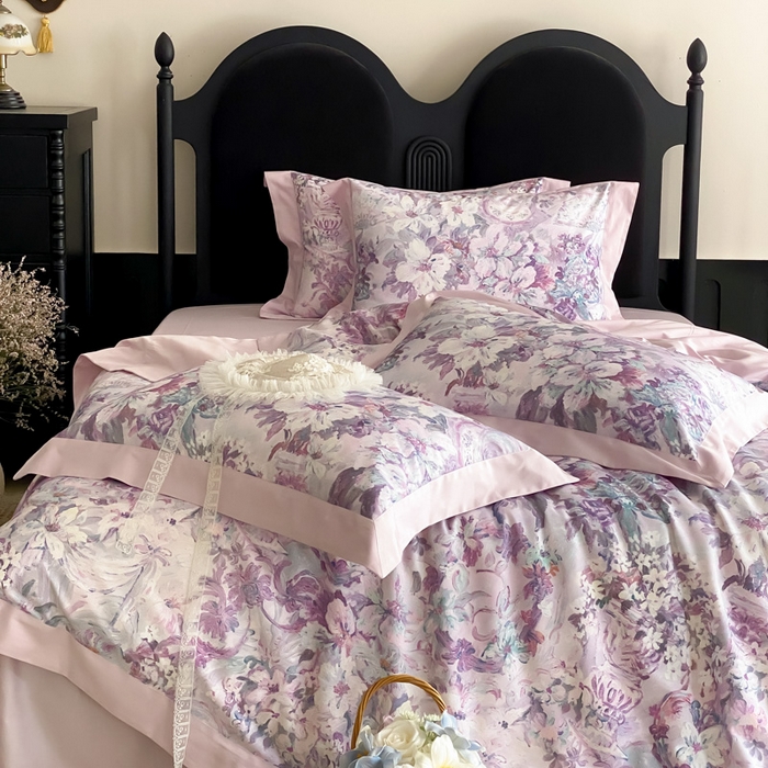 91家纺网 家纺一手货源 找家纺 云栖家居 2025全棉纯棉长绒棉纯棉A类50支数码印花系列四件套-春园 春浔花鉴-紫