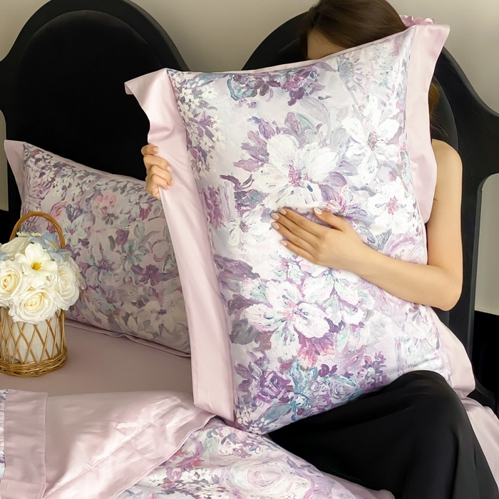 91家纺网 家纺一手货源 找家纺 云栖家居 2025全棉纯棉长绒棉纯棉A类50支数码印花系列四件套-春园 春浔花鉴-紫