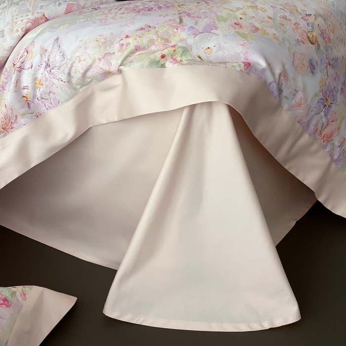 91家纺网 家纺一手货源 找家纺 云栖家居 2025全棉纯棉长绒棉纯棉A类50支数码印花系列四件套-春园 奇妙城堡-粉