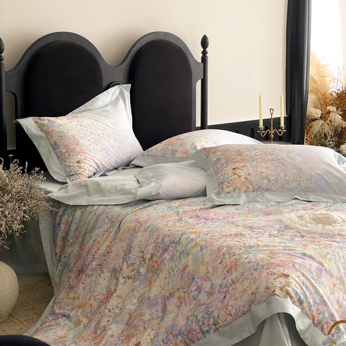 91家纺网 家纺一手货源 找家纺 云栖家居 2025全棉纯棉长绒棉纯棉A类50支数码印花系列四件套-春园 林间小鹿-蓝