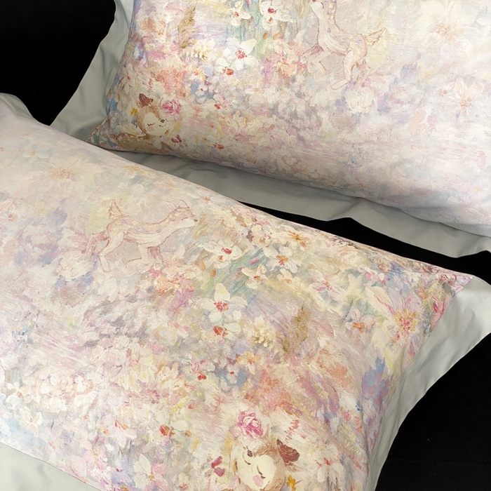 91家纺网 家纺一手货源 找家纺 云栖家居 2025全棉纯棉长绒棉纯棉A类50支数码印花系列四件套-春园 林间小鹿-蓝