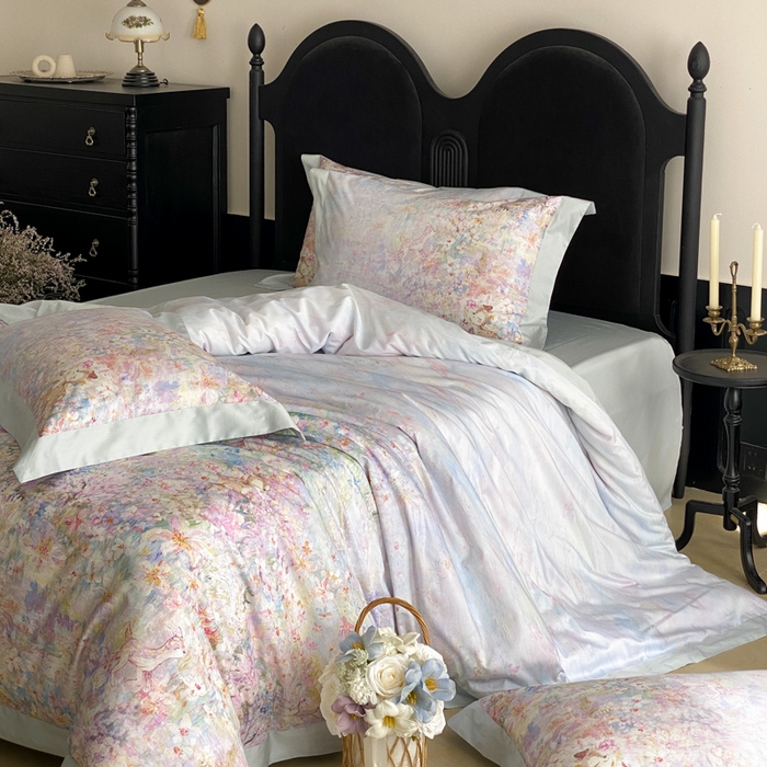 91家纺网 家纺一手货源 找家纺 云栖家居 2025全棉纯棉长绒棉纯棉A类50支数码印花系列四件套-春园 林间小鹿-蓝