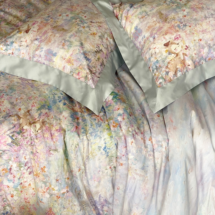 91家纺网 家纺一手货源 找家纺 云栖家居 2025全棉纯棉长绒棉纯棉A类50支数码印花系列四件套-春园 林间小鹿-蓝