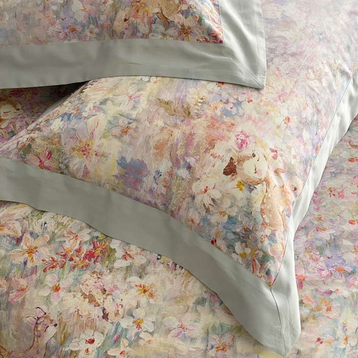 91家纺网 家纺一手货源 找家纺 云栖家居 2025全棉纯棉长绒棉纯棉A类50支数码印花系列四件套-春园 林间小鹿-蓝