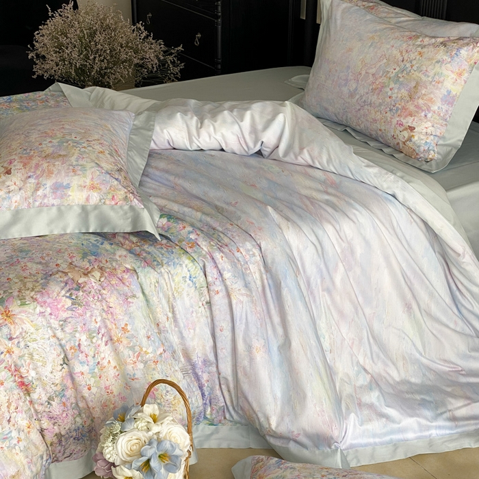 91家纺网 家纺一手货源 找家纺 云栖家居 2025全棉纯棉长绒棉纯棉A类50支数码印花系列四件套-春园 林间小鹿-蓝