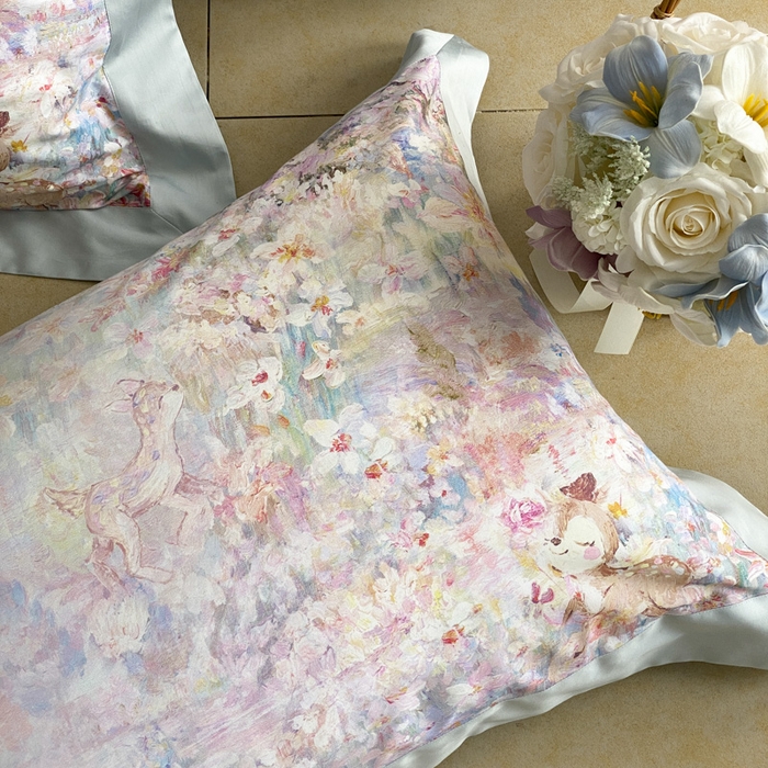 91家纺网 家纺一手货源 找家纺 云栖家居 2025全棉纯棉长绒棉纯棉A类50支数码印花系列四件套-春园 林间小鹿-蓝