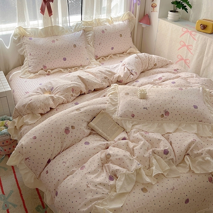 91家纺网 家纺一手货源 找家纺 （总）美梦家纺2025新款皱皱纱花边被套床盖四件套