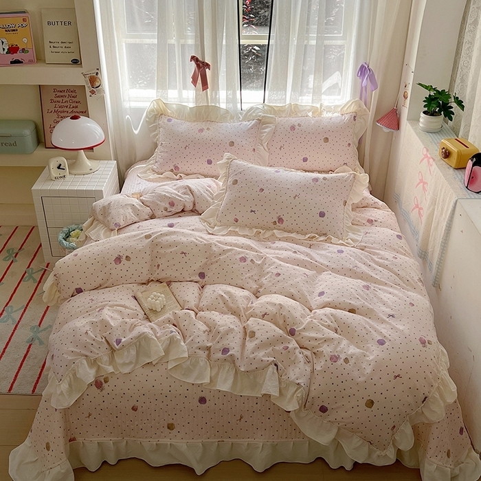 91家纺网 家纺一手货源 找家纺 （总）美梦家纺2025新款皱皱纱花边被套床盖四件套