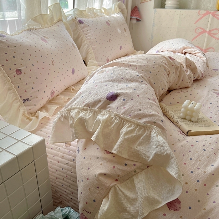 91家纺网 家纺一手货源 找家纺 （总）美梦家纺2025新款皱皱纱花边被套床盖四件套