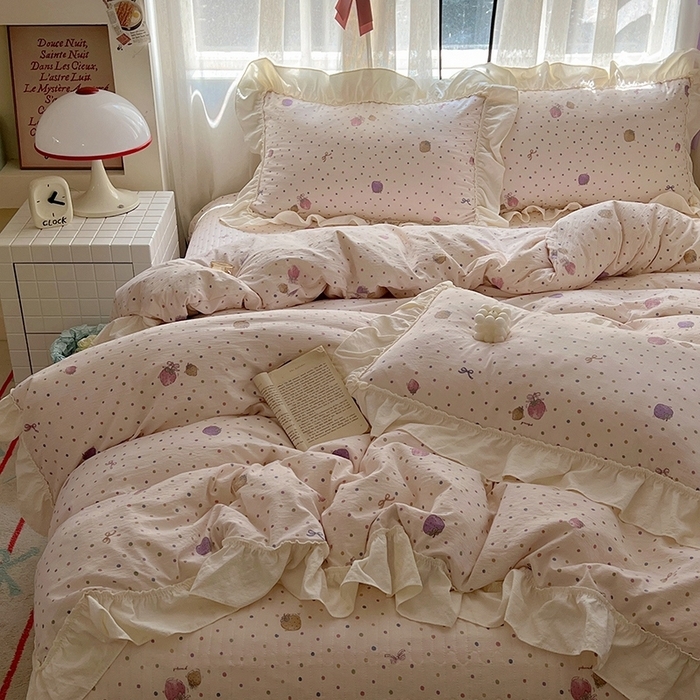 91家纺网 家纺一手货源 找家纺 （总）美梦家纺2025新款皱皱纱花边被套床盖四件套