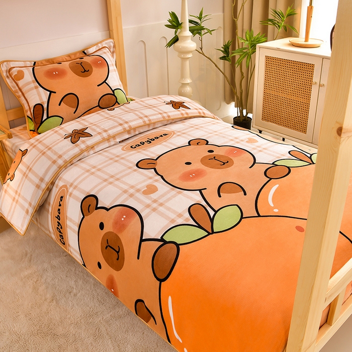 91家纺网 家纺一手货源 找家纺 （总）馨梦缘2025新款爆款高克重印花牛奶绒法莱绒学生三件套单人床套件