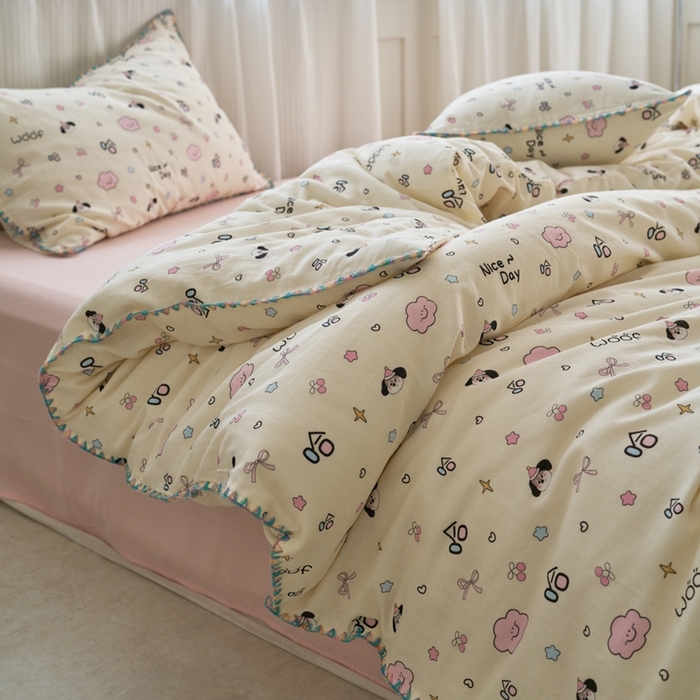 91家纺网 家纺一手货源 找家纺 （总）洋铭区（原狠狠爱） 2025新款全棉纯棉双层纱彩边四件套