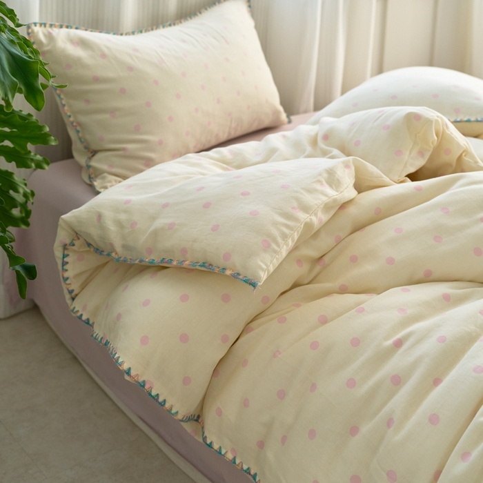 洋铭区（原狠狠爱） 2025新款全棉纯棉双层纱彩边四件套 蜜粉波波