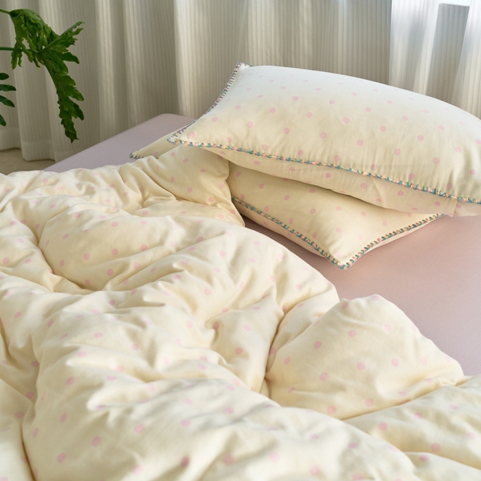 91家纺网 家纺一手货源 找家纺 洋铭区（原狠狠爱） 2025新款全棉纯棉双层纱彩边四件套 蜜粉波波