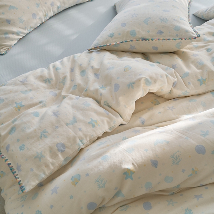 91家纺网 家纺一手货源 找家纺 洋铭区（原狠狠爱） 2025新款全棉纯棉双层纱彩边四件套 阳光海星