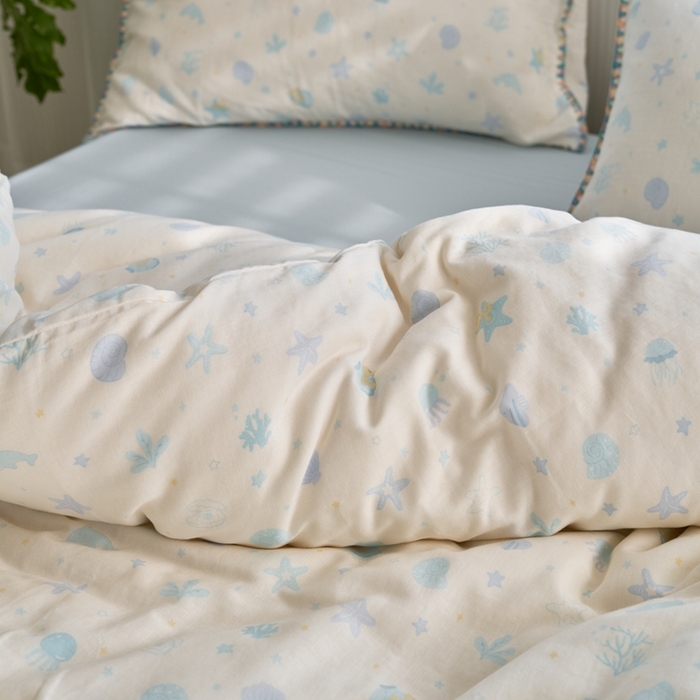 91家纺网 家纺一手货源 找家纺 洋铭区（原狠狠爱） 2025新款全棉纯棉双层纱彩边四件套 阳光海星