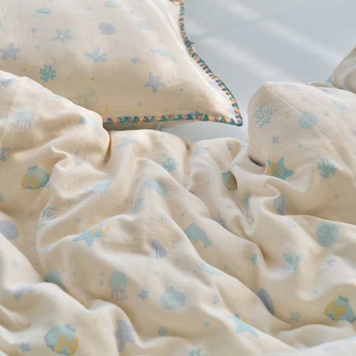 91家纺网 家纺一手货源 找家纺 洋铭区（原狠狠爱） 2025新款全棉纯棉双层纱彩边四件套 阳光海星