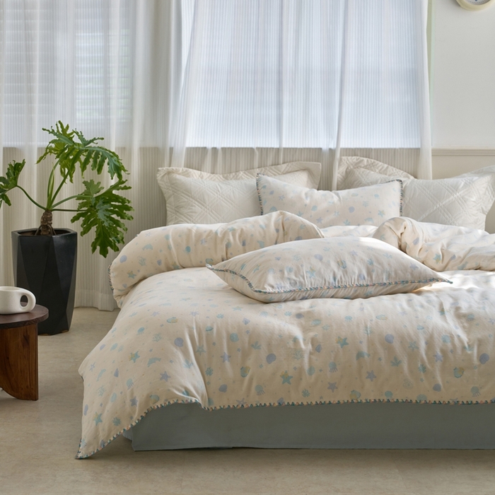 91家纺网 家纺一手货源 找家纺 洋铭区（原狠狠爱） 2025新款全棉纯棉双层纱彩边四件套 阳光海星