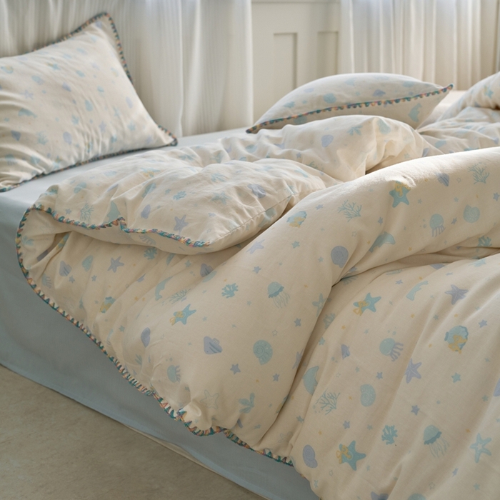 洋铭区（原狠狠爱） 2025新款全棉纯棉双层纱彩边四件套 阳光海星