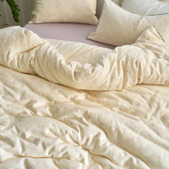 91家纺网 家纺一手货源 找家纺 洋铭区（原狠狠爱） 2025新款全棉纯棉双层纱彩边四件套 蜜粉波波