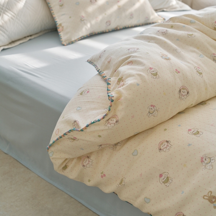 91家纺网 家纺一手货源 找家纺 洋铭区（原狠狠爱） 2025新款全棉纯棉双层纱彩边四件套 童话王国