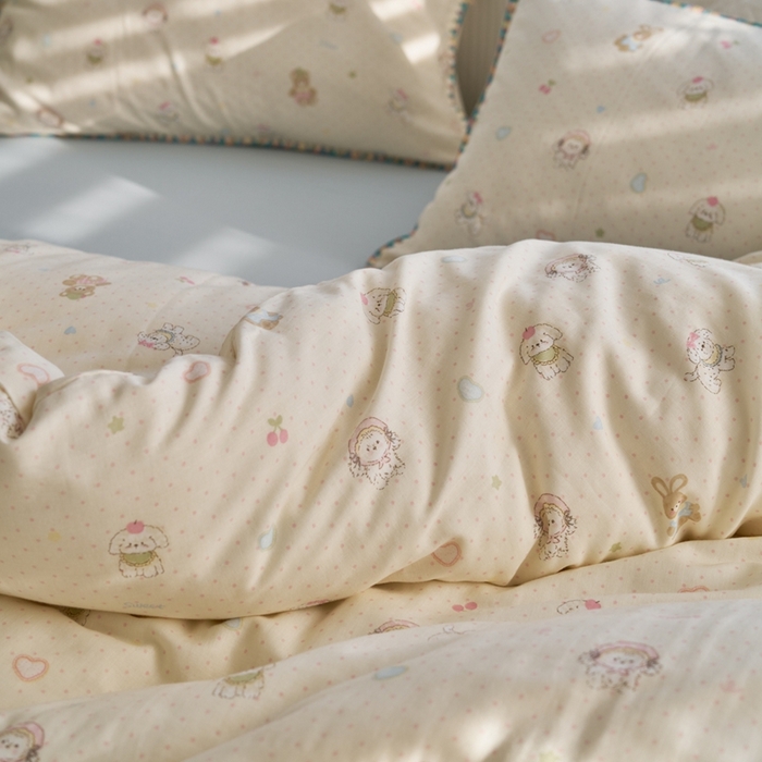 91家纺网 家纺一手货源 找家纺 洋铭区（原狠狠爱） 2025新款全棉纯棉双层纱彩边四件套 童话王国