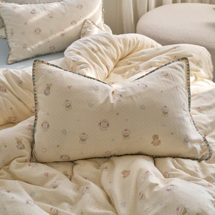 91家纺网 家纺一手货源 找家纺 洋铭区（原狠狠爱） 2025新款全棉纯棉双层纱彩边四件套 童话王国