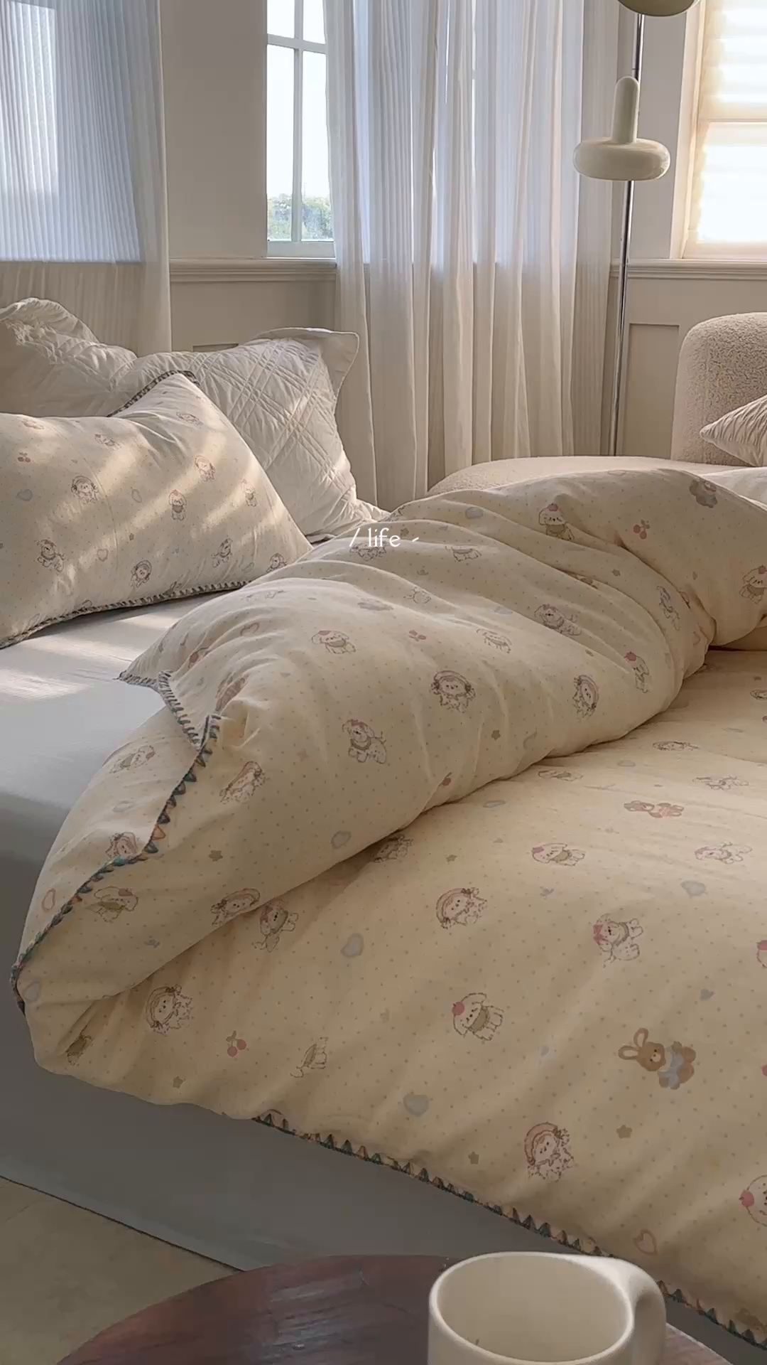 91家纺网 家纺一手货源 找家纺 洋铭区（原狠狠爱） 2025新款全棉纯棉双层纱彩边四件套 童话王国