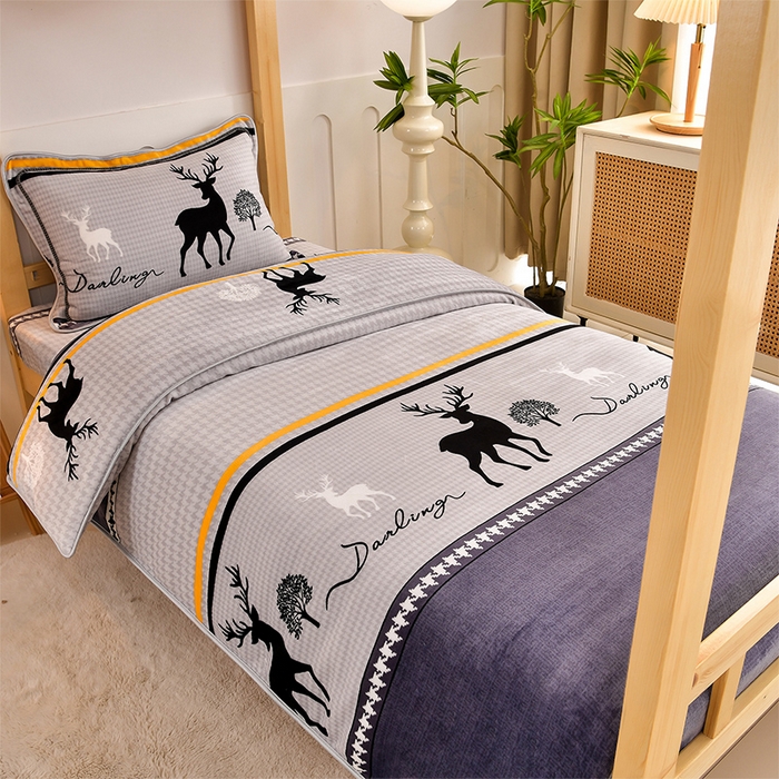 馨梦缘2025新款爆款高克重印花牛奶绒法莱绒学生三件套 发财树