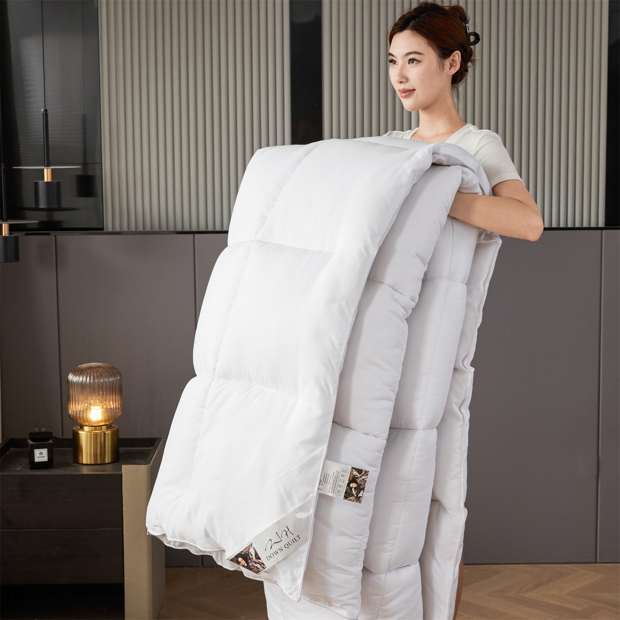 91家纺网 家纺一手货源 找家纺 招财星2店仓储 2025新款秋冬直播带货被子斜纹防羽布冬被春秋被被羽丝棉被 咖啡色