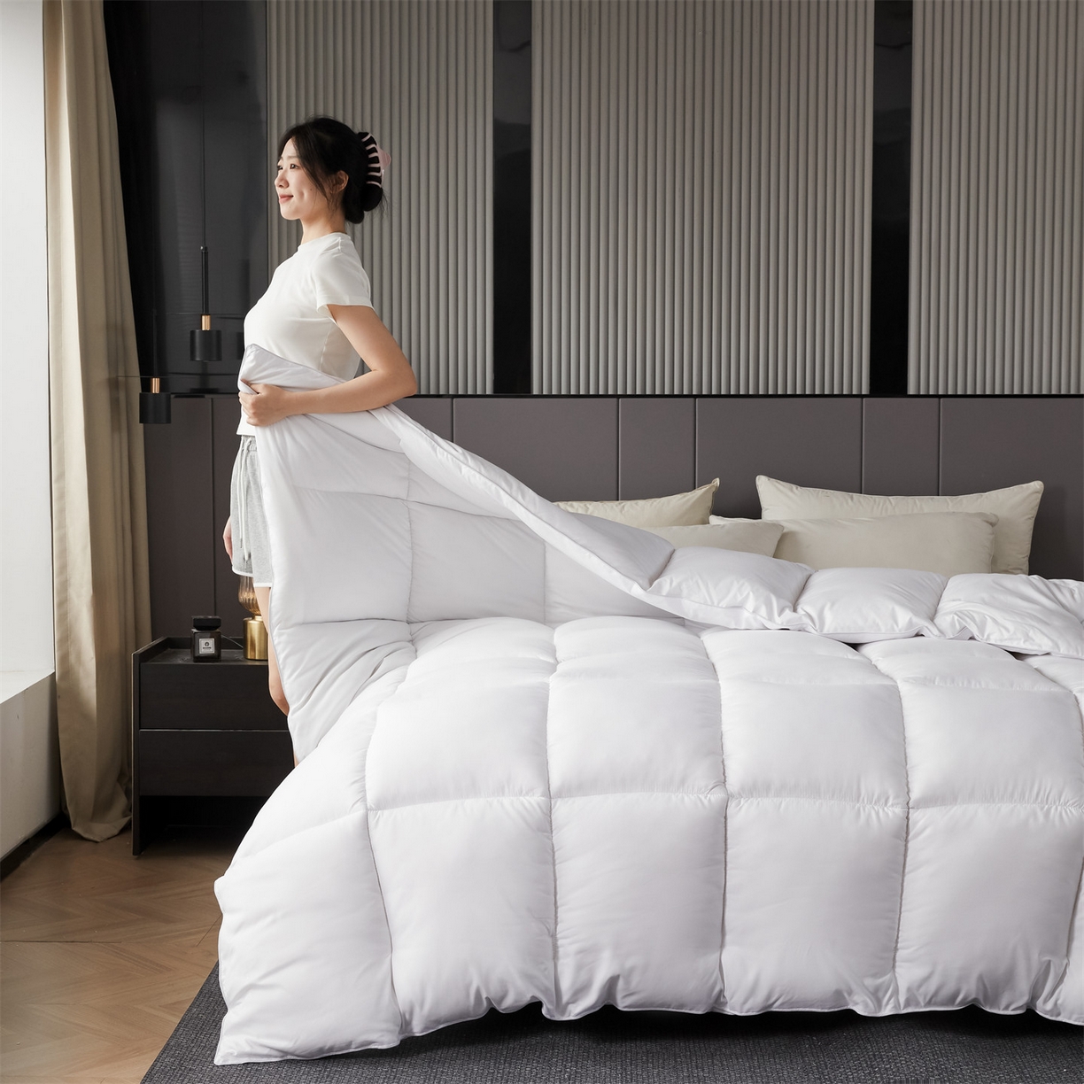 91家纺网 家纺一手货源 找家纺 2025新款羽丝被冬被子被芯大豆被春秋子母被夏被学生单人直播热款 白色