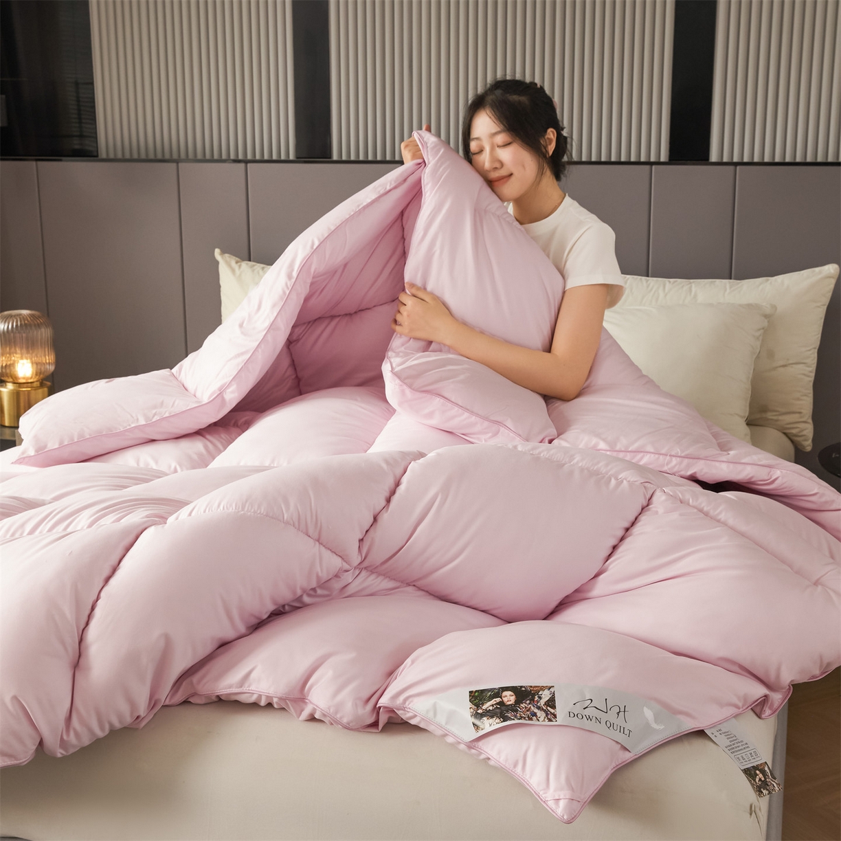 91家纺网 家纺一手货源 找家纺 2025新款羽丝被冬被子被芯大豆被春秋子母被夏被学生单人直播热款 粉色