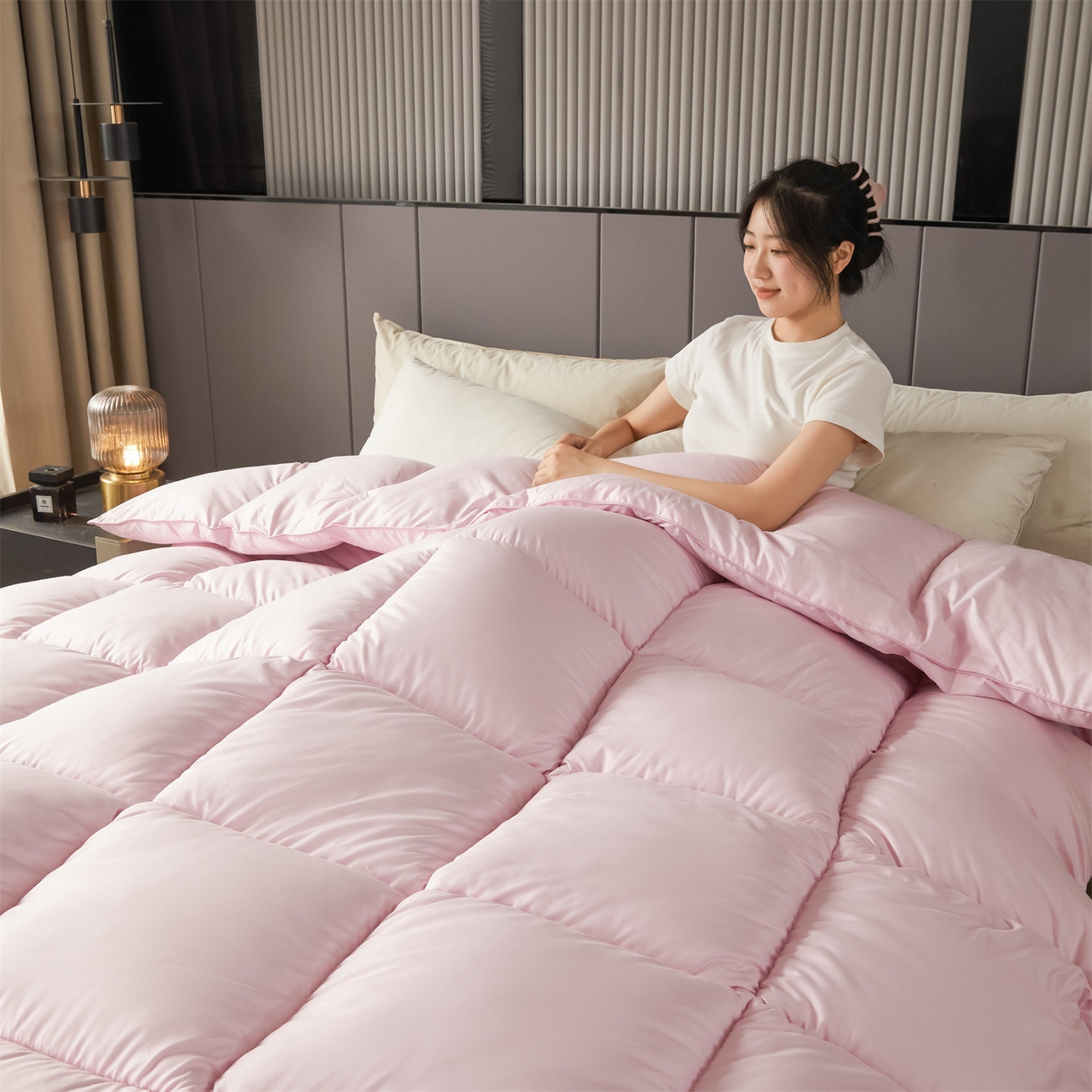 91家纺网 家纺一手货源 找家纺 2025新款羽丝被冬被子被芯大豆被春秋子母被夏被学生单人直播热款 粉色