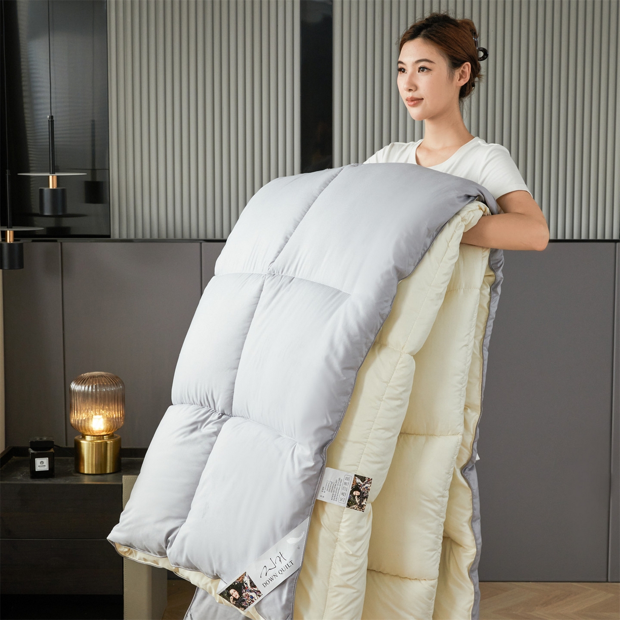 2025新款羽絲絨羽絲被冬被子被芯大豆被春秋子母被夏被學生單人直播熱款 灰米